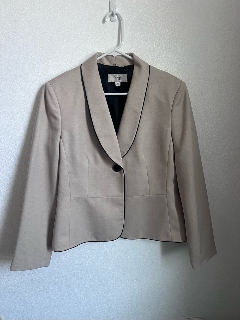 Le Suit Taupe Blazer with Black Trim